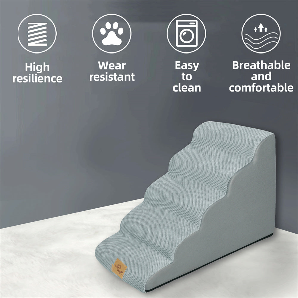 Pet Stairs 5 Steps - Non-Slip Foam for High Beds & Sofas