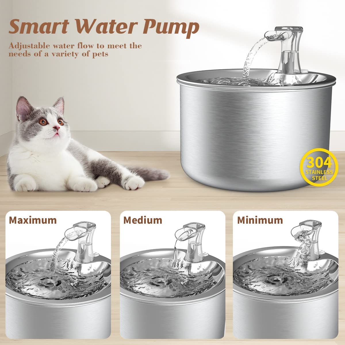 2L Stainless Pet Water Dispenser - Automatic Fountain & Heater