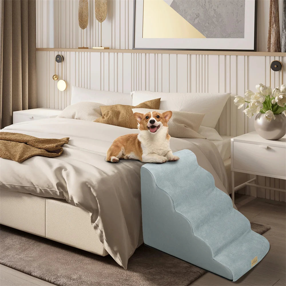 Pet Stairs 5 Steps - Non-Slip Foam for High Beds & Sofas