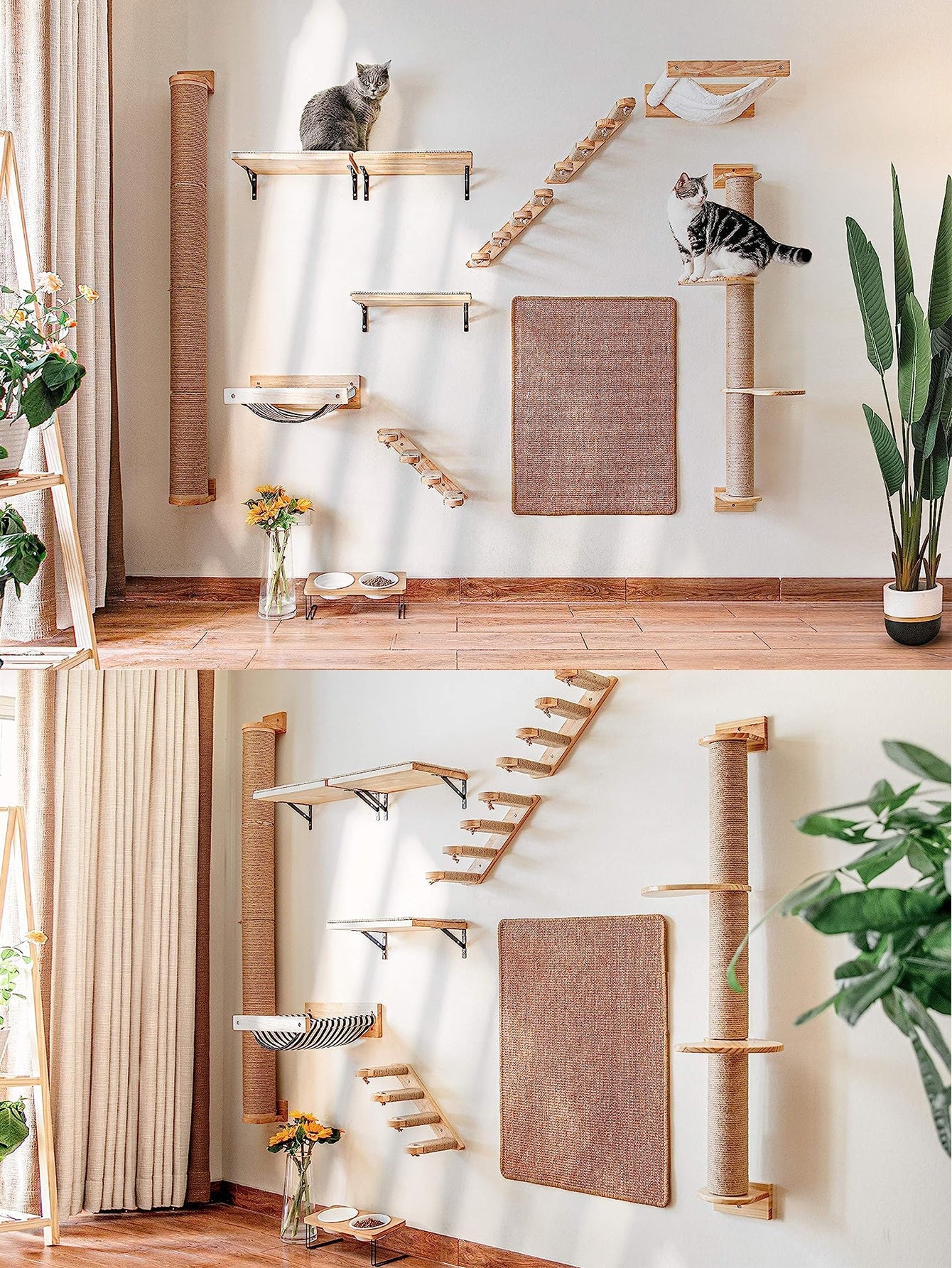 Cat Tree 41In: Wall-Mounted Scratcher & Hammock for Cats