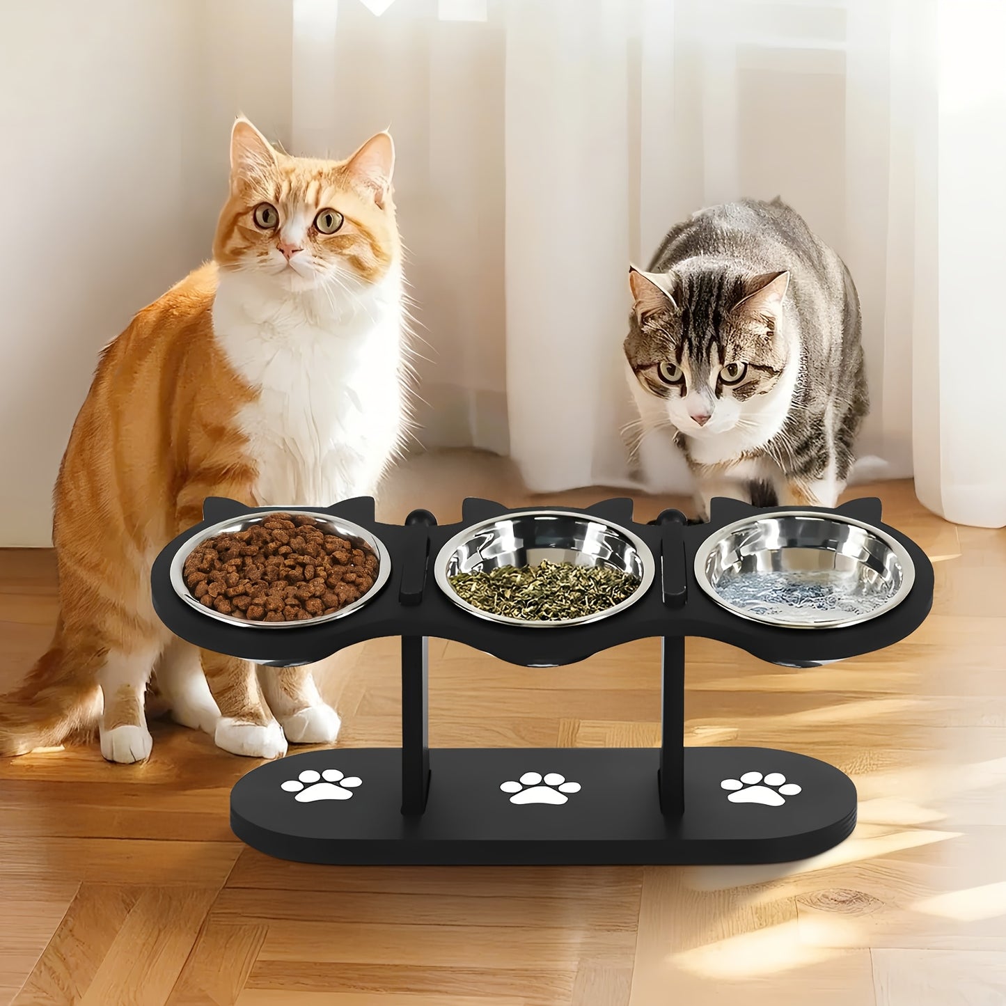 Raised Cat Food Bowls 15° Tilted, 3 Stainless Steel Bowls