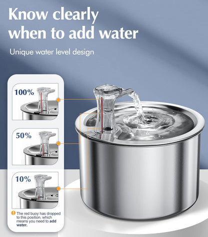 2L Stainless Pet Water Dispenser - Automatic Fountain & Heater
