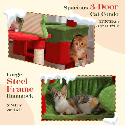 72" Christmas Cat Tower: Spacious Condo & Scratching Fun