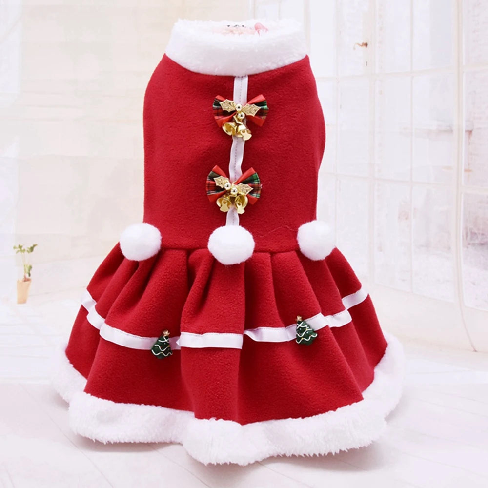 Christmas Dog Dress: Warm Fleece Skirt for Winter