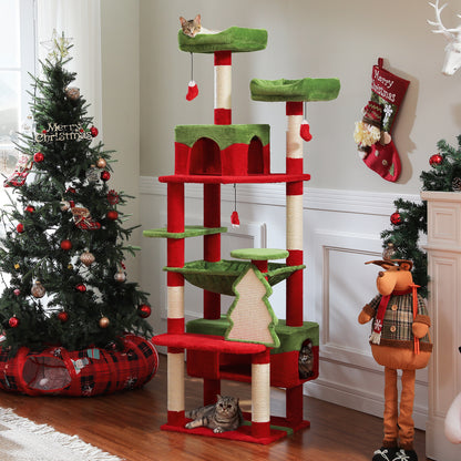 72" Christmas Cat Tower: Spacious Condo & Scratching Fun