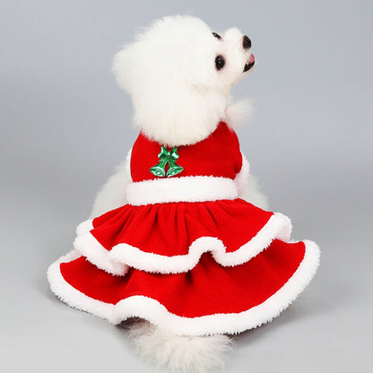 Christmas Dog Dress: Warm Fleece Skirt for Winter