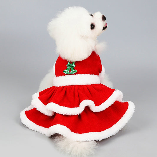 Christmas Dog Dress: Warm Fleece Skirt for Winter