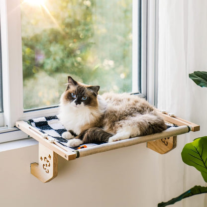 Cat Window Perch - Wood & Metal Frame, Easy Install, Cozy Design