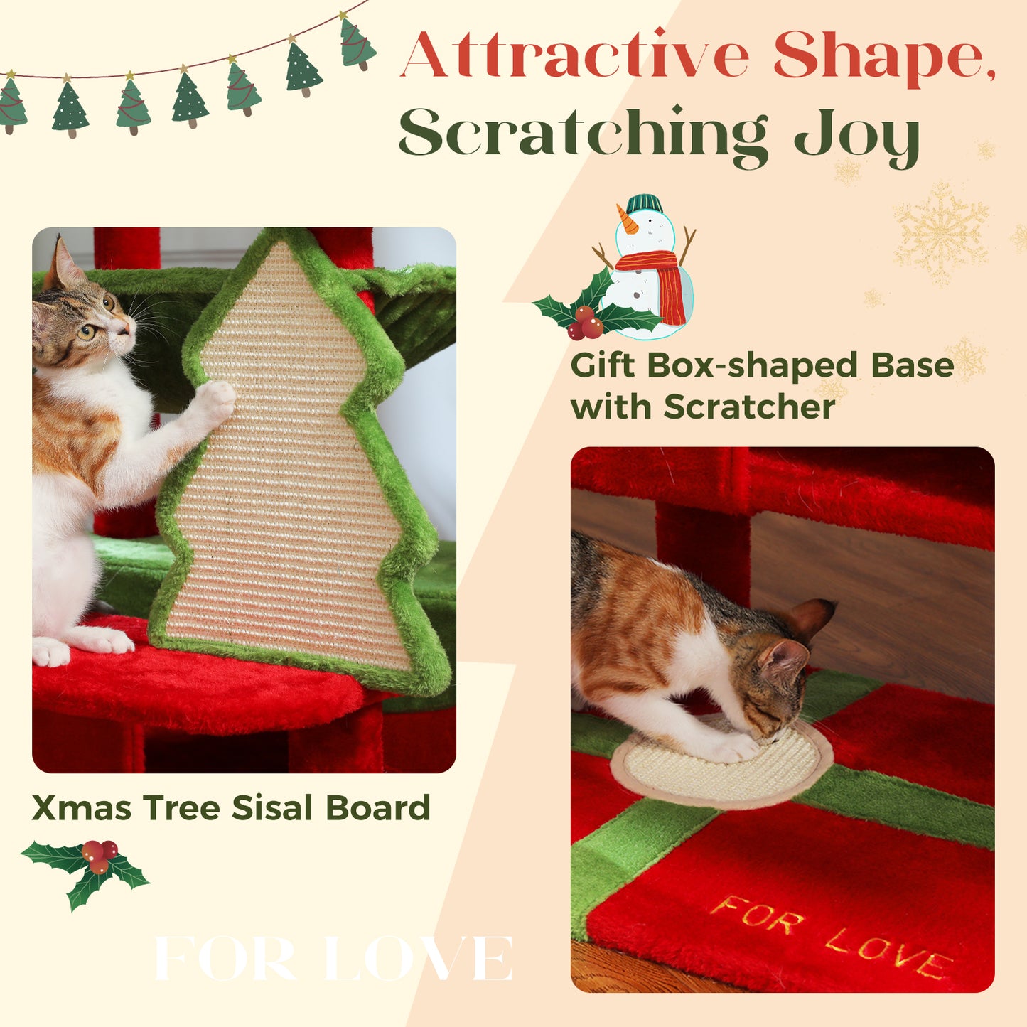 72" Christmas Cat Tower: Spacious Condo & Scratching Fun