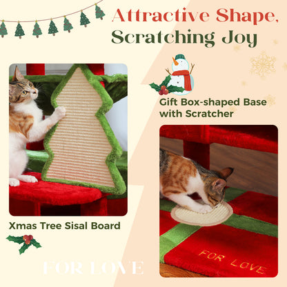 72" Christmas Cat Tower: Spacious Condo & Scratching Fun