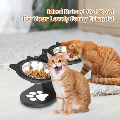 Raised Cat Food Bowls 15° Tilted, 3 Stainless Steel Bowls