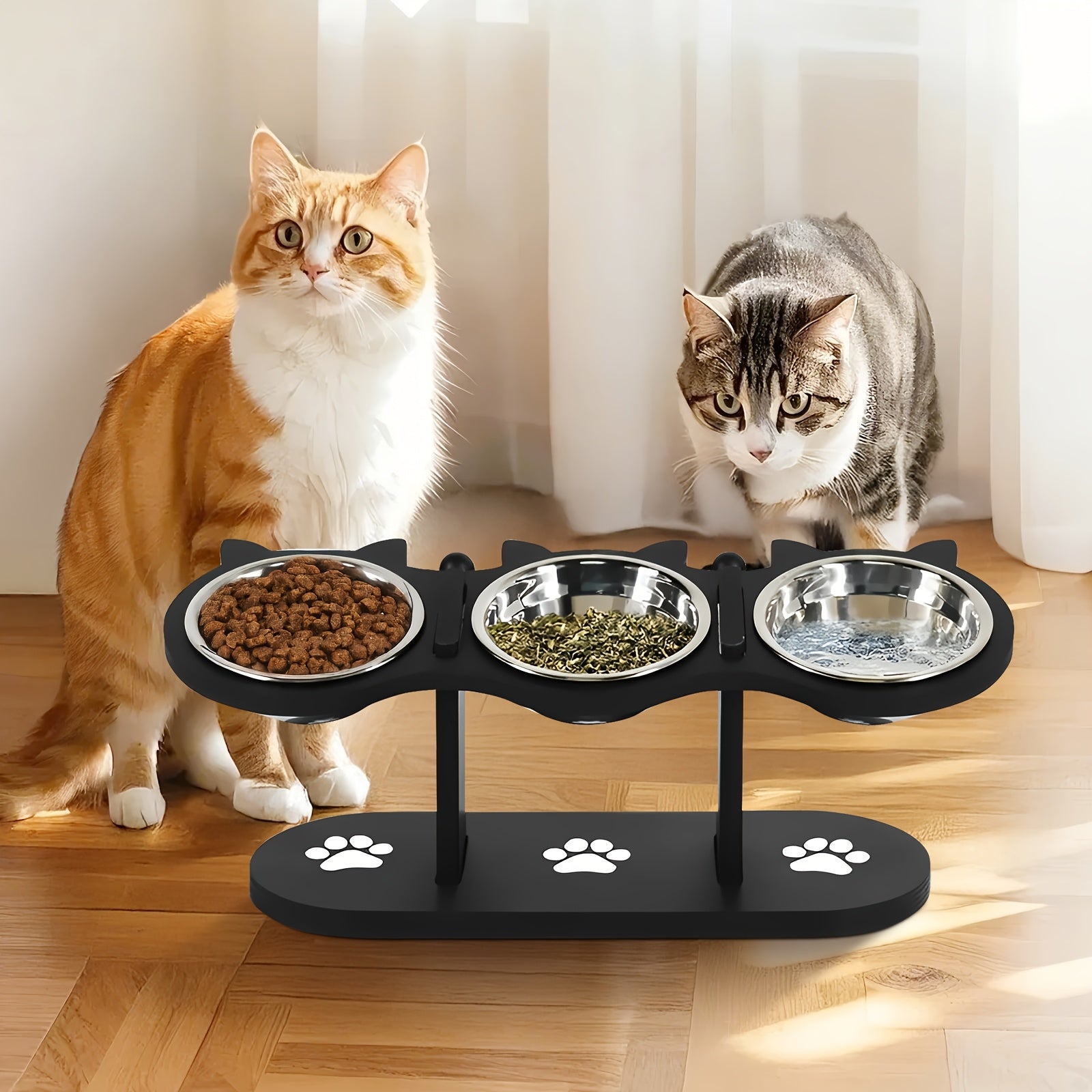 Raised Cat Food Bowls 15° Tilted, 3 Stainless Steel Bowls