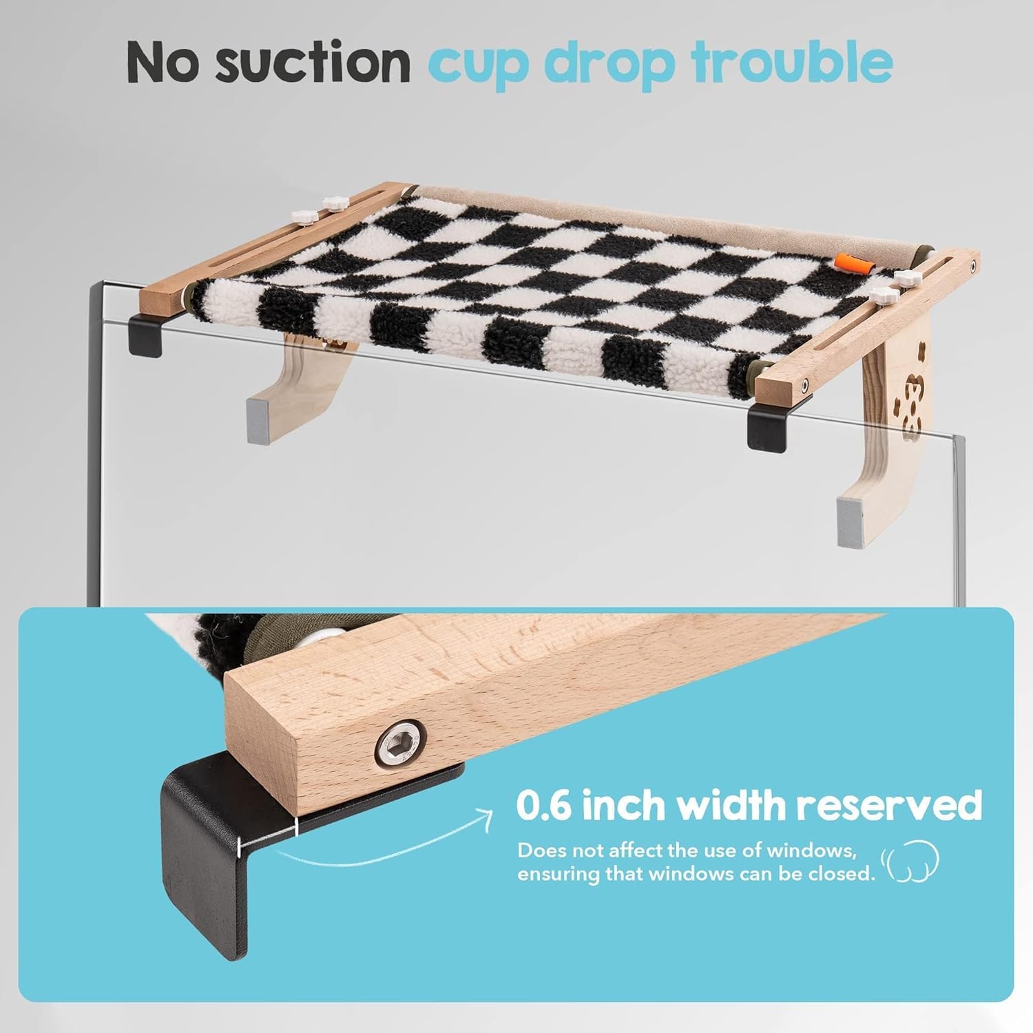 Cat Window Perch - Wood & Metal Frame, Easy Install, Cozy Design